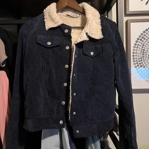 Navy Corduroy Jacket with Sherpa Lining - size: S